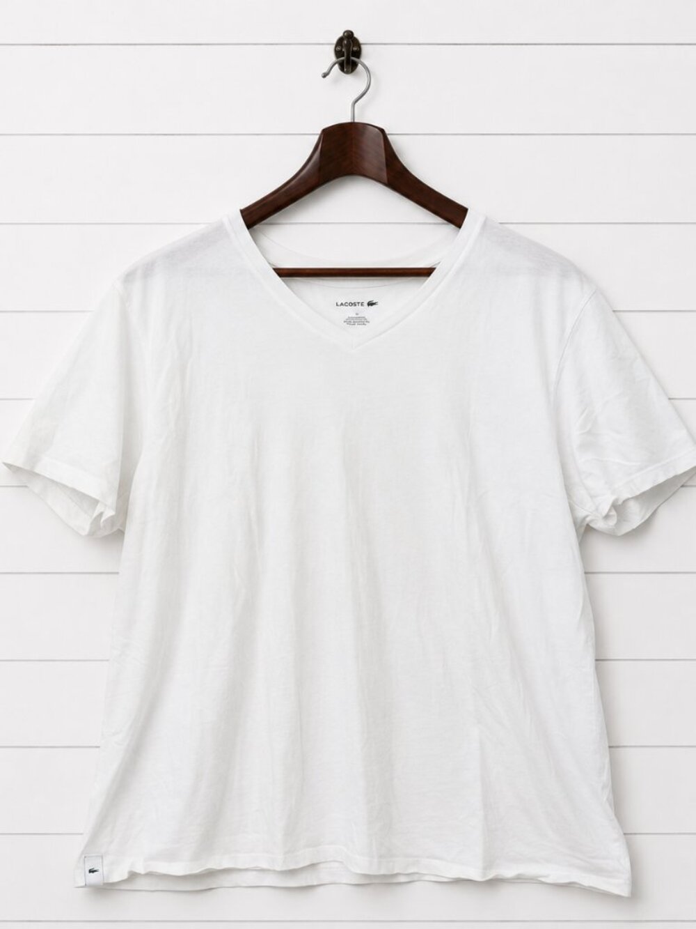 Lacoste V Neck T Shirt Mens 3XL White Crocodile Logo Classic Minimalist